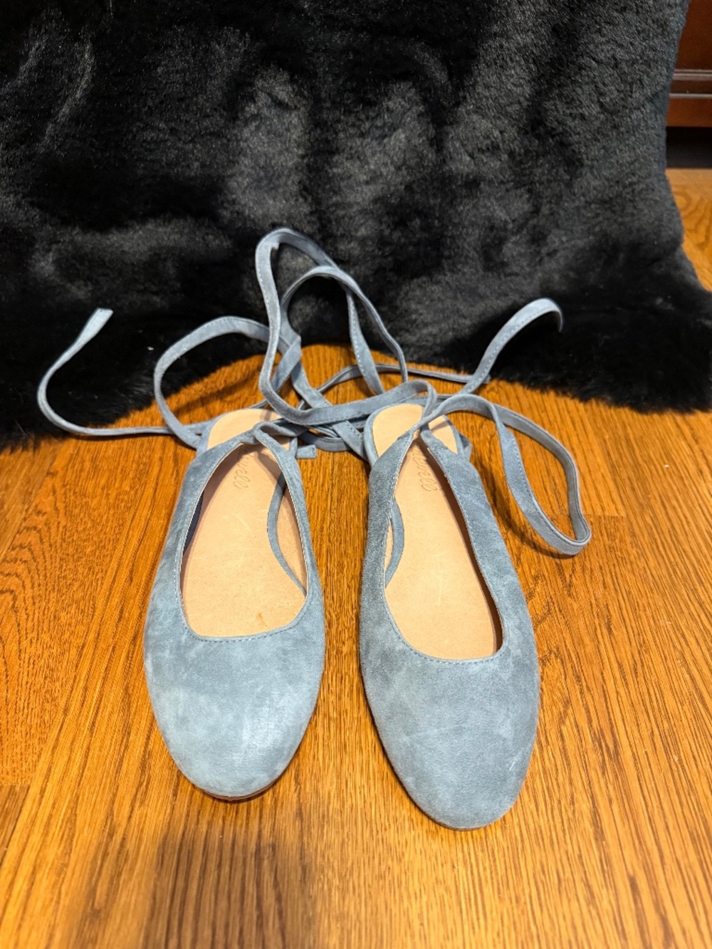 Madewell Dusty blue suede lace up ballet flats